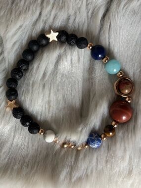 Celestial Outer Space Planet Stretch Bracelet Gold Stars
